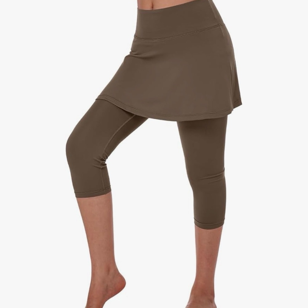 Anivivo Women's Brown Skort Capris Leggings 2XL